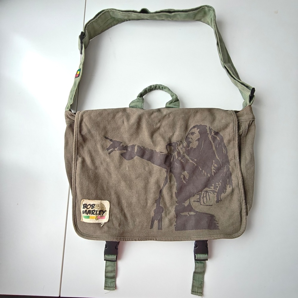 Bob Marley Zion Rootswear Messenger Bag Olive Green Canvas Reggae Satchel Strap